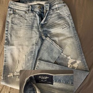 Abercrombie & Fitch Blue Slim Straight Jeans with Distressed Details